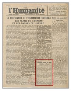 1 - Vers l’insurrection nationale 3 S14.PA1 .015 Humanite mai 1944 Mg MRJ MOI