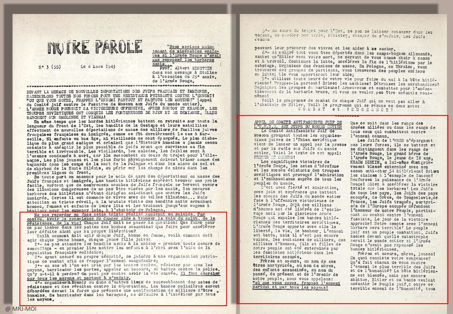 2 - Accélération de la déportation. Armée nazie en déroute 40 s10.pa2 .010 notre parole 8mars 1943 p.1 2 mg MRJ MOI