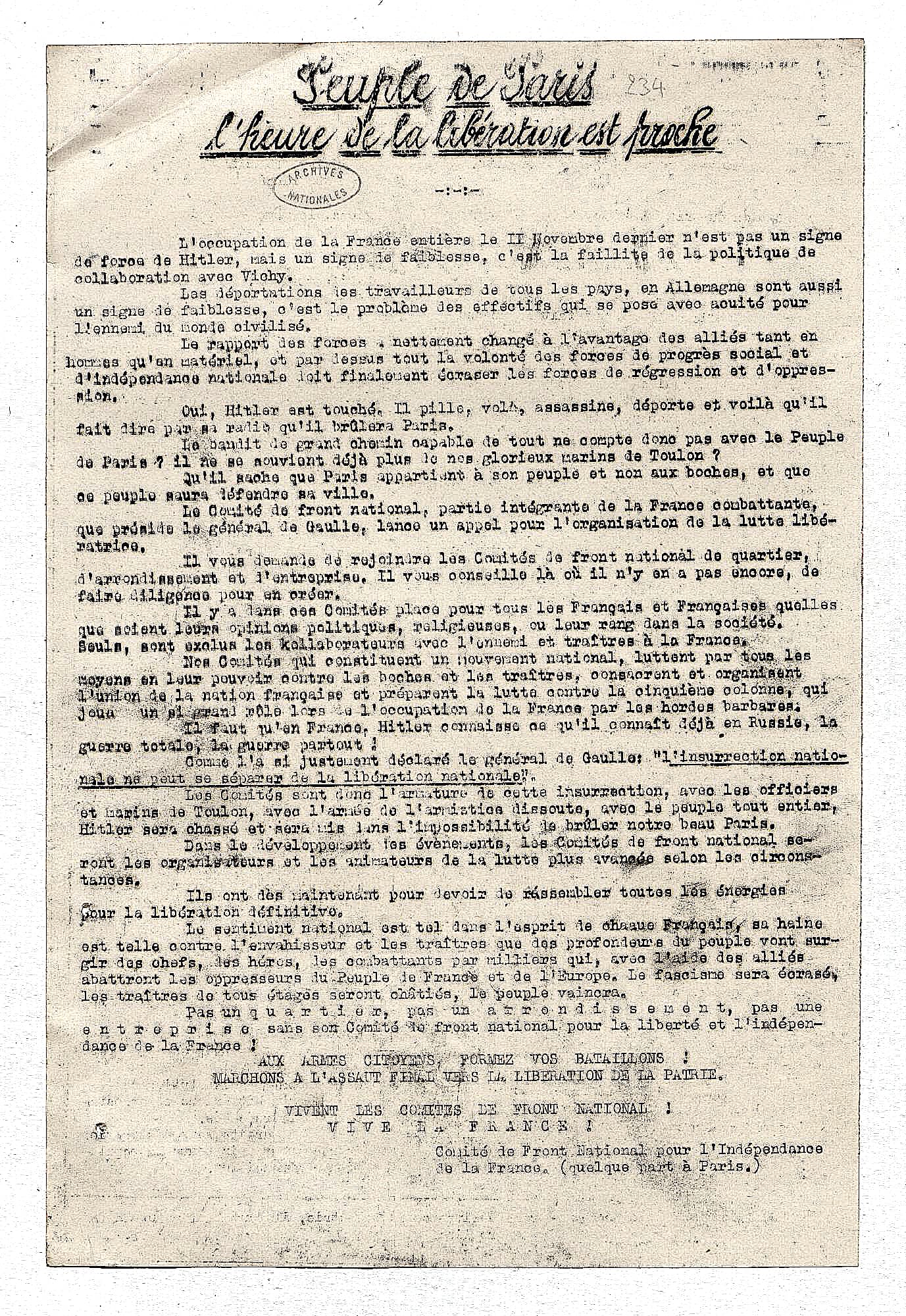 1 - Contre le nazisme et Vichy : convergence des forces 50 s13.pa1 .020 appel front national MRJ MOI