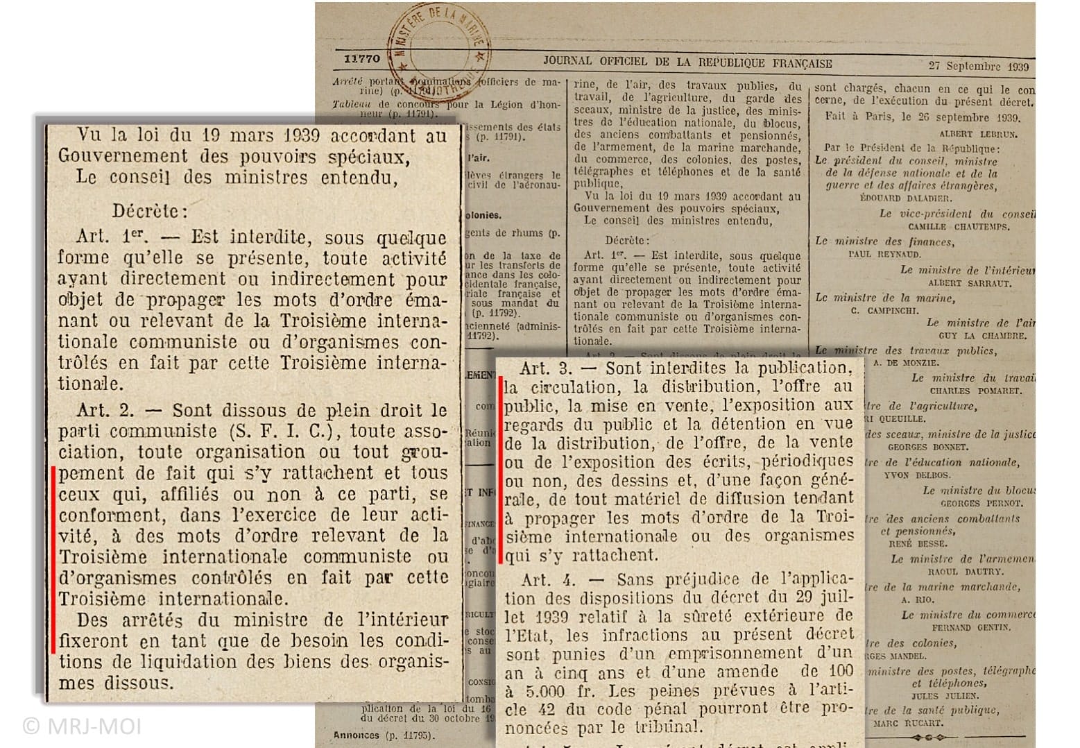 3 - Mise en place de l’information clandestine par la section juive de la M.O.I. 20 s2.pa3 .004 jo 27sept.1939 interd.pcf mg MRJ MOI