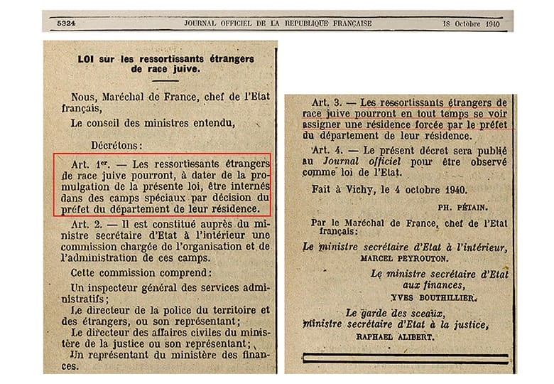s4.pa1 .002 loi intern juifs etrangers jo 18oct40 mg MRJ MOI