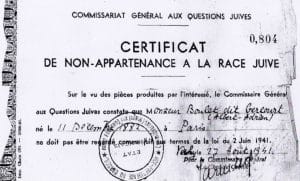 4 - Second statut des Juifs 8 s4.pa4 .005 certif non appartenance race juive 1941 min MRJ MOI