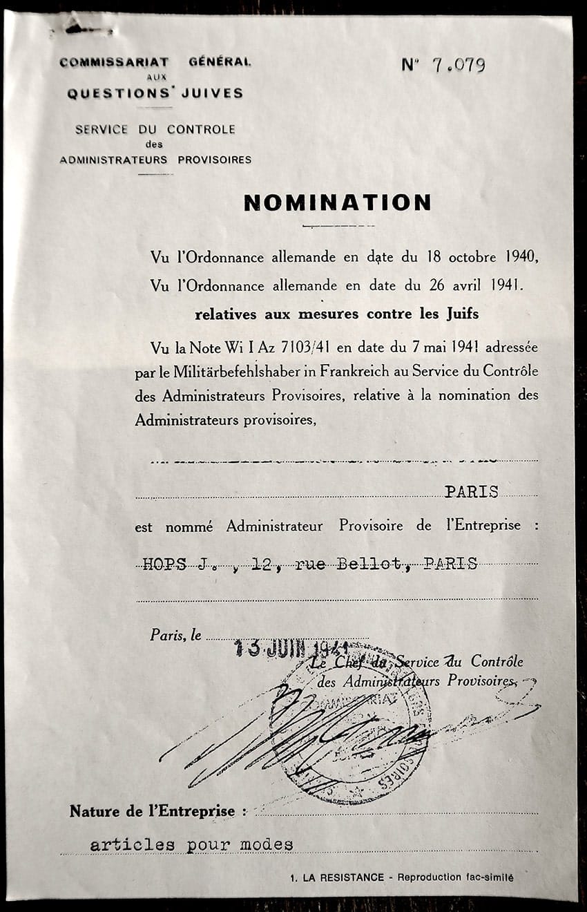 4 - Second statut des Juifs 32 s4.pa4 .007 administrateur 1941 min MRJ MOI
