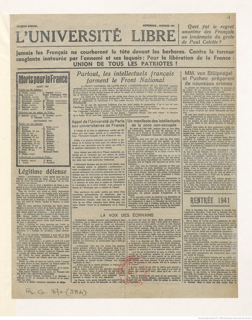 3 - Manifestations anti-hitlériennes et répression 45 s5.pa3 .015 universite libre aout41 MRJ MOI