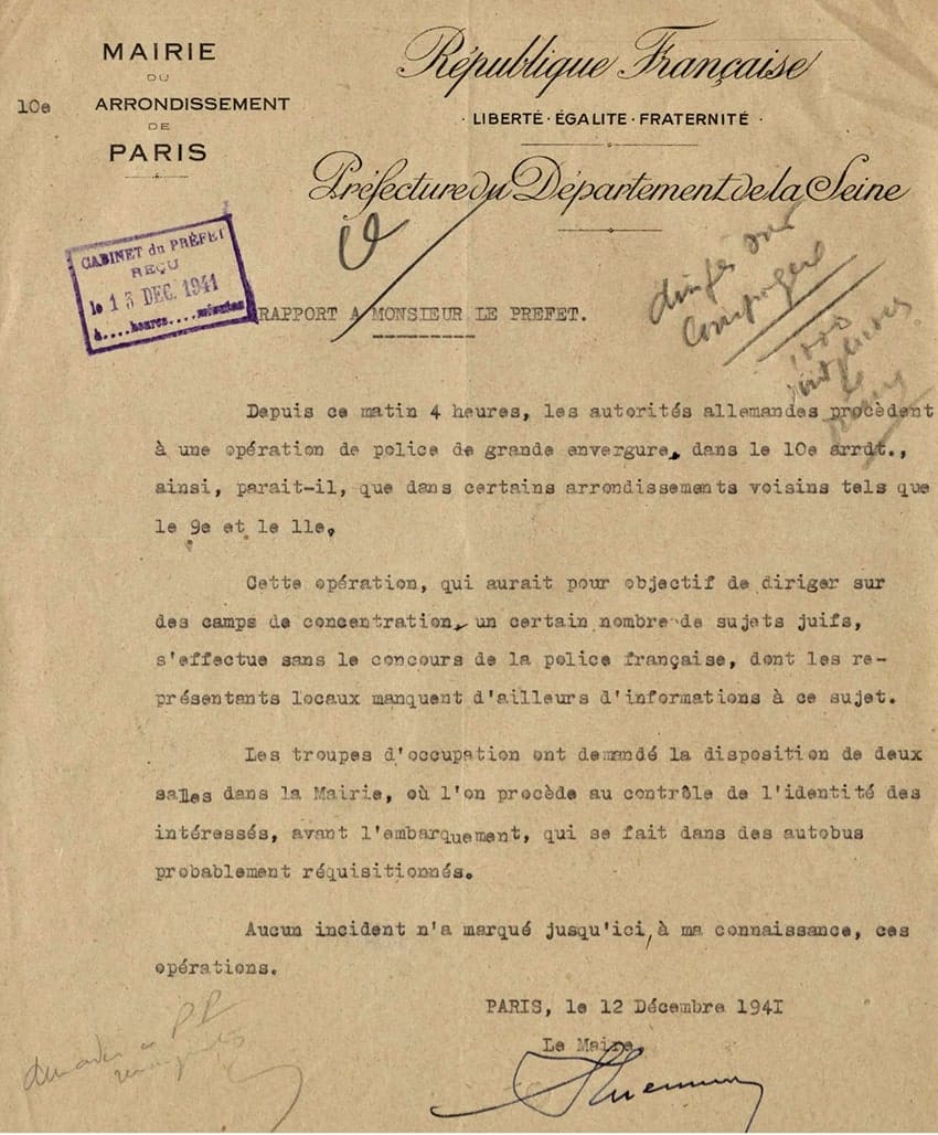 2 - Nouveau palier dans la politique de terreur 63 s7.pa2 .009 arrestations paris10e 12dec1941 min MRJ MOI