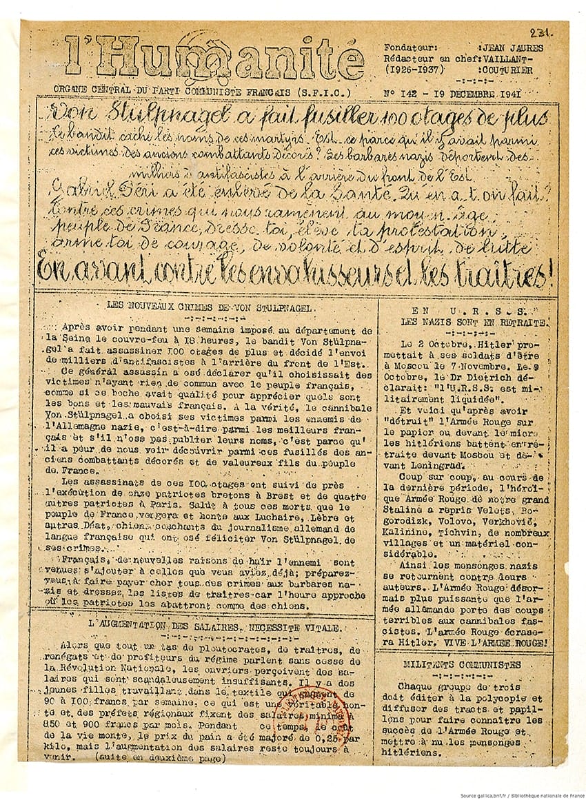 2 - Nouveau palier dans la politique de terreur 47 s7.pa2 .025 humanite 19dec 1941 min MRJ MOI